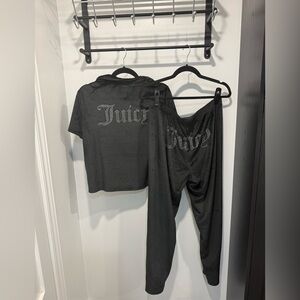 Juicy Couture Black Velour Set with Silver Rhinestones